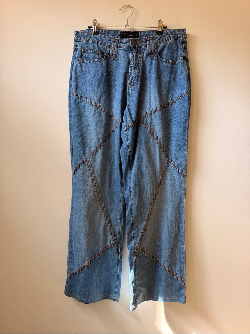 Venezia Blue Wide-Leg Patchwork Jeans